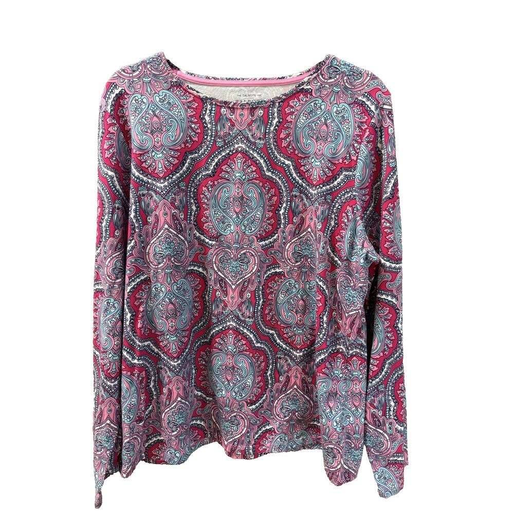 Talbots Women's XL Pink Paisley Cotton Longsleeve Shirt Preppy Casual